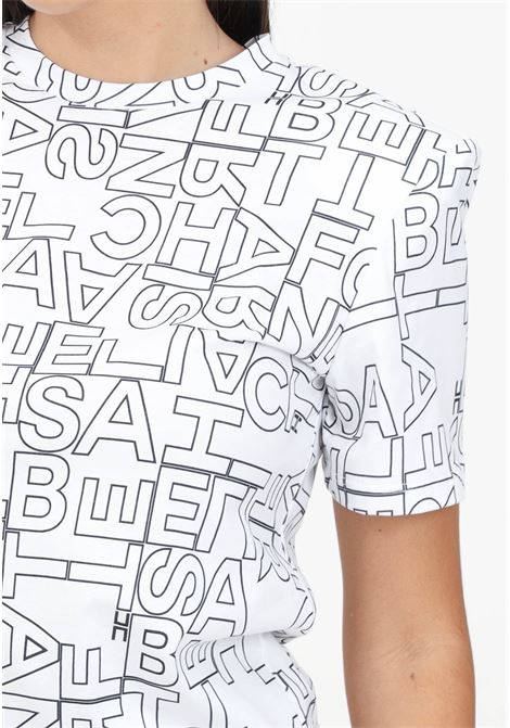 T-shirt a manica corta bianca da donna con lettering all-over ELISABETTA FRANCHI | MA01746E2392